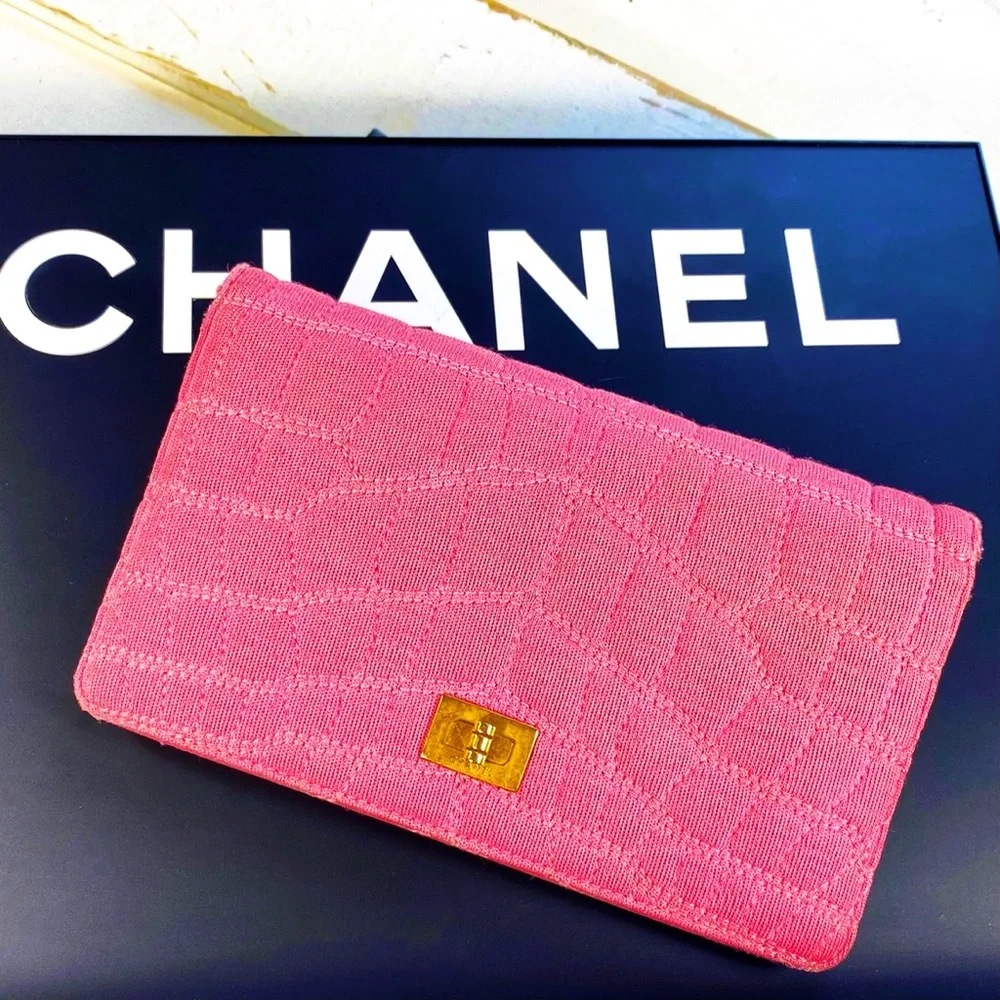 Chanel Pink Croc Stitched Canvas Reissue Wallet